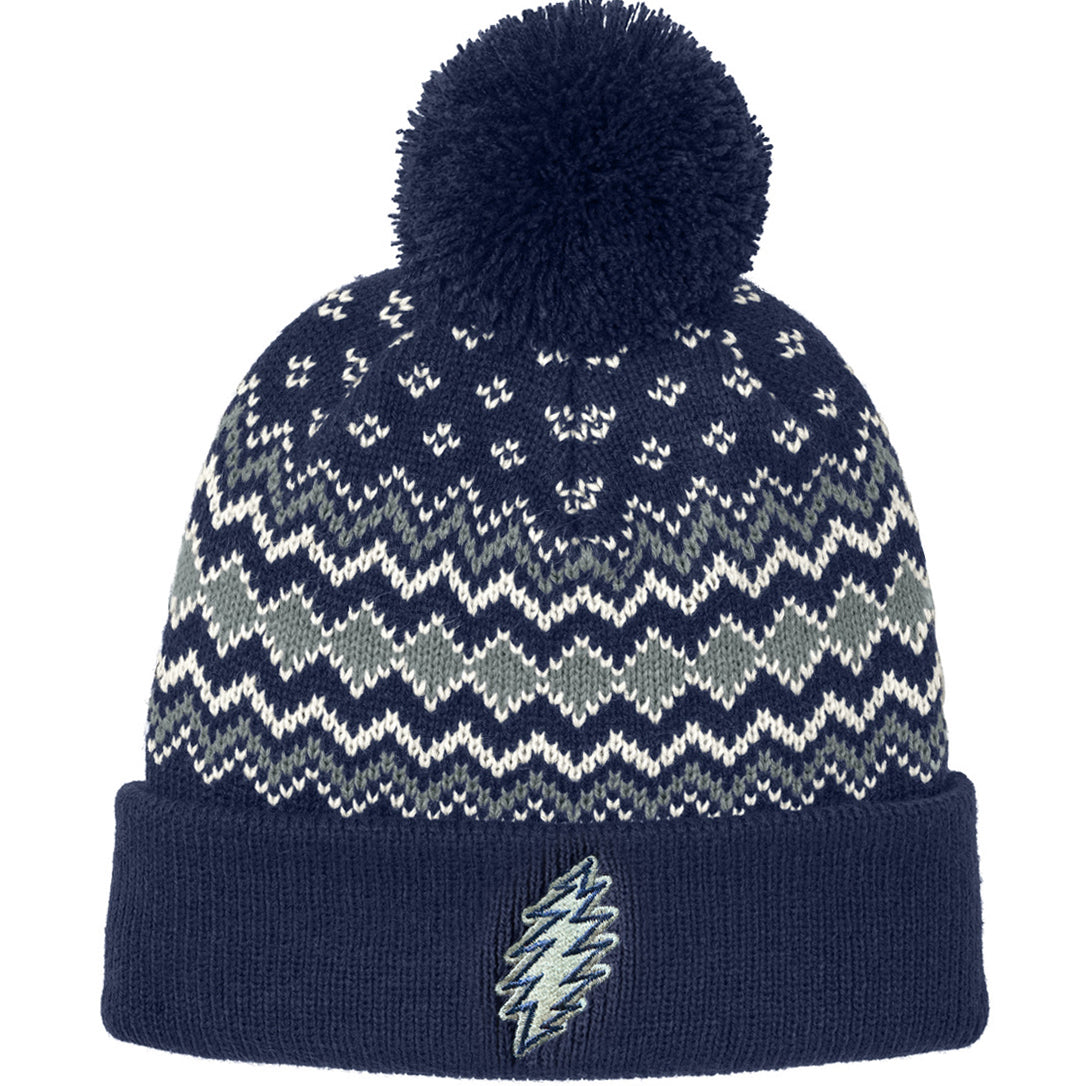 Grateful Dead Pom-Pom Lightning Bolt Beanie - Deep Elem Blue