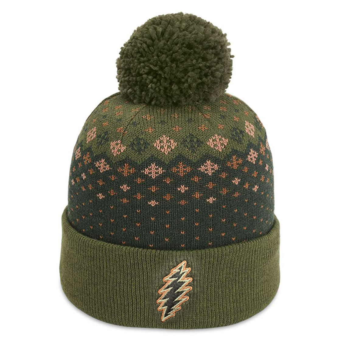 Pom-Pom Bolt Beanie - Pine