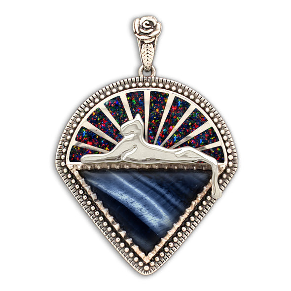 Cats Under the Stars Pendant | Blue Tigers Eye / Black Opal