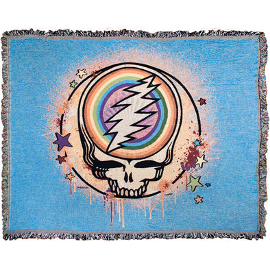 Grateful Dead Steal Your Face Woven Cotton Blanket ~ Blue