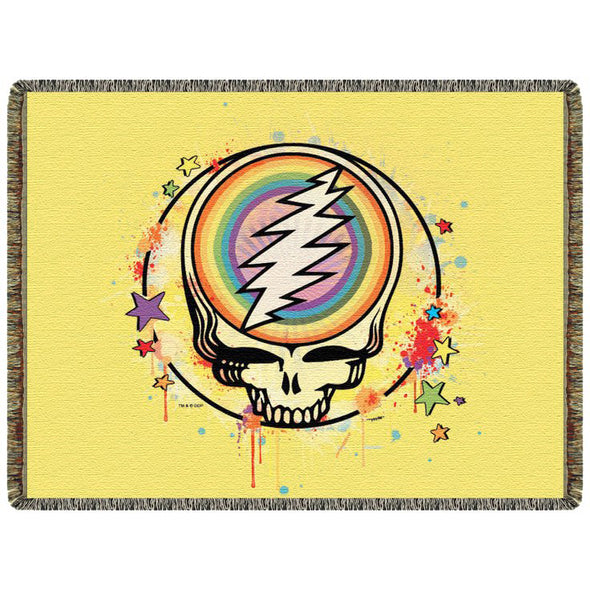 Grateful Dead Steal Your Face Woven Cotton Blanket ~ Yellow