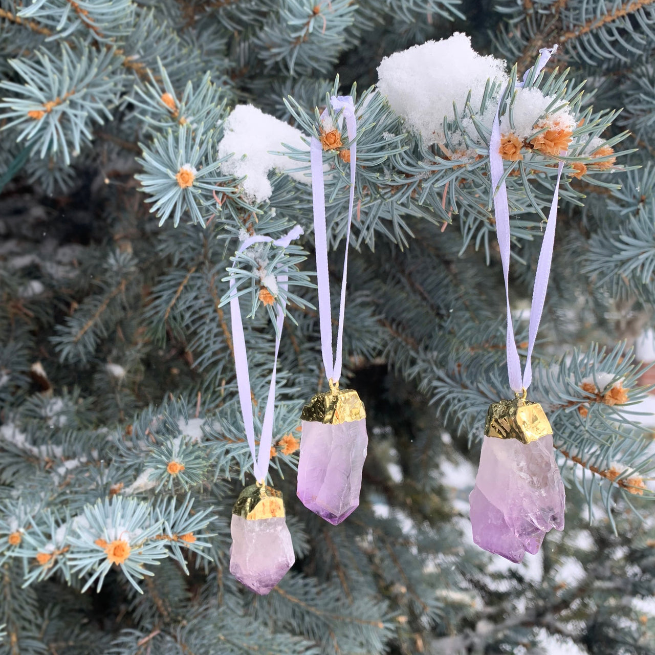 Crystal Holiday Ornament Set | Amethyst