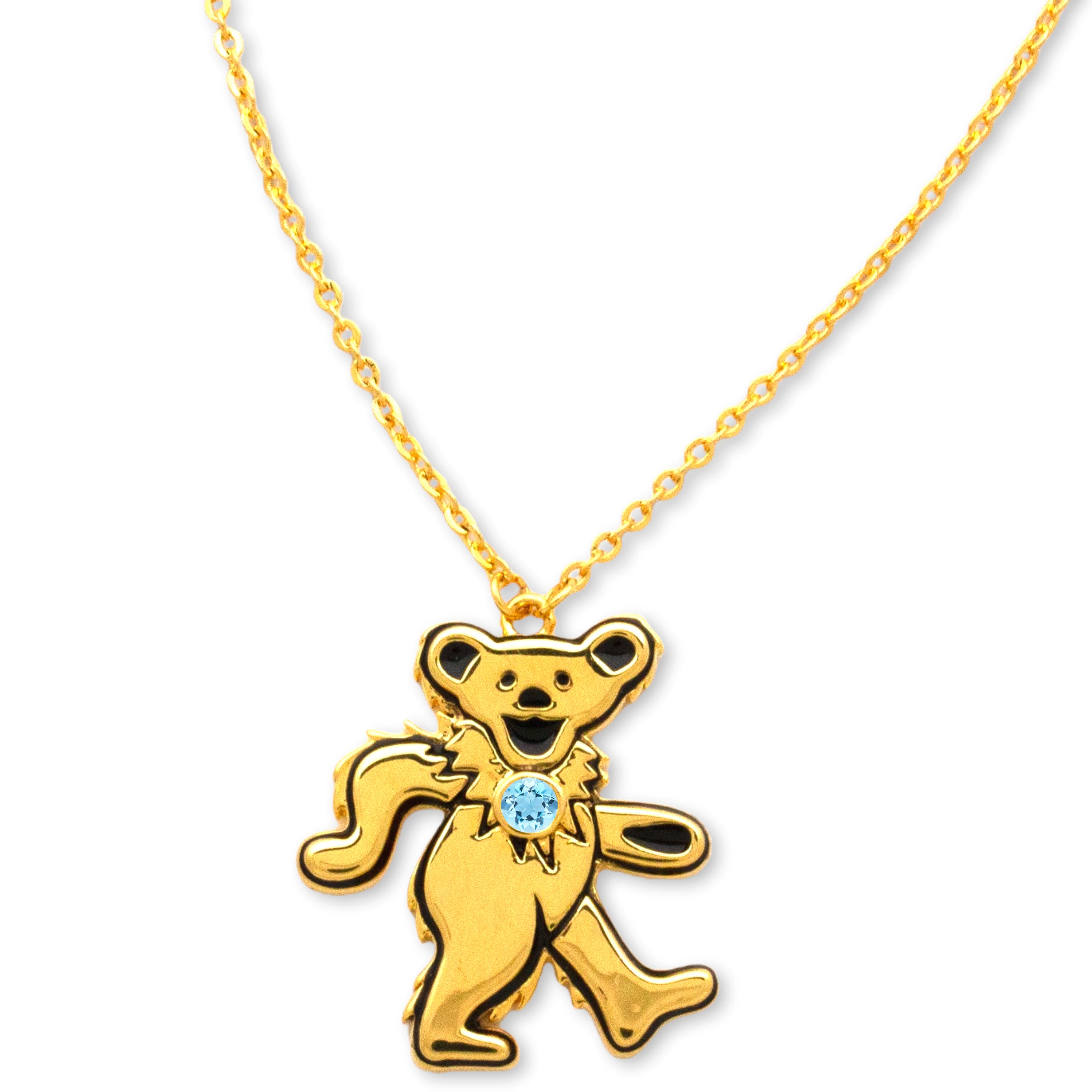 Gold Dancing Bear Birthstone Necklace | Grateful Dead Jewelry