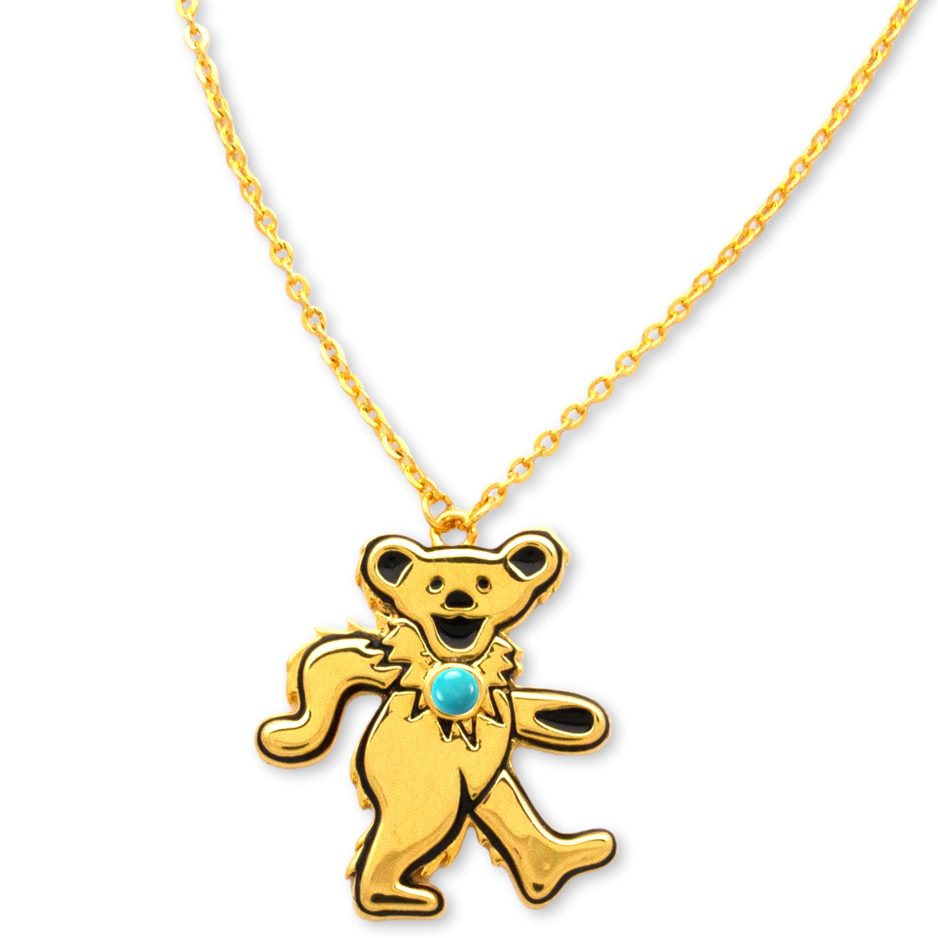 Gold Dancing Bear Birthstone Necklace | Grateful Dead Jewelry