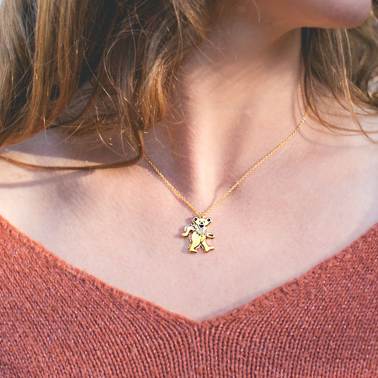 Dancing Bear Birthstone Necklace | Gold
