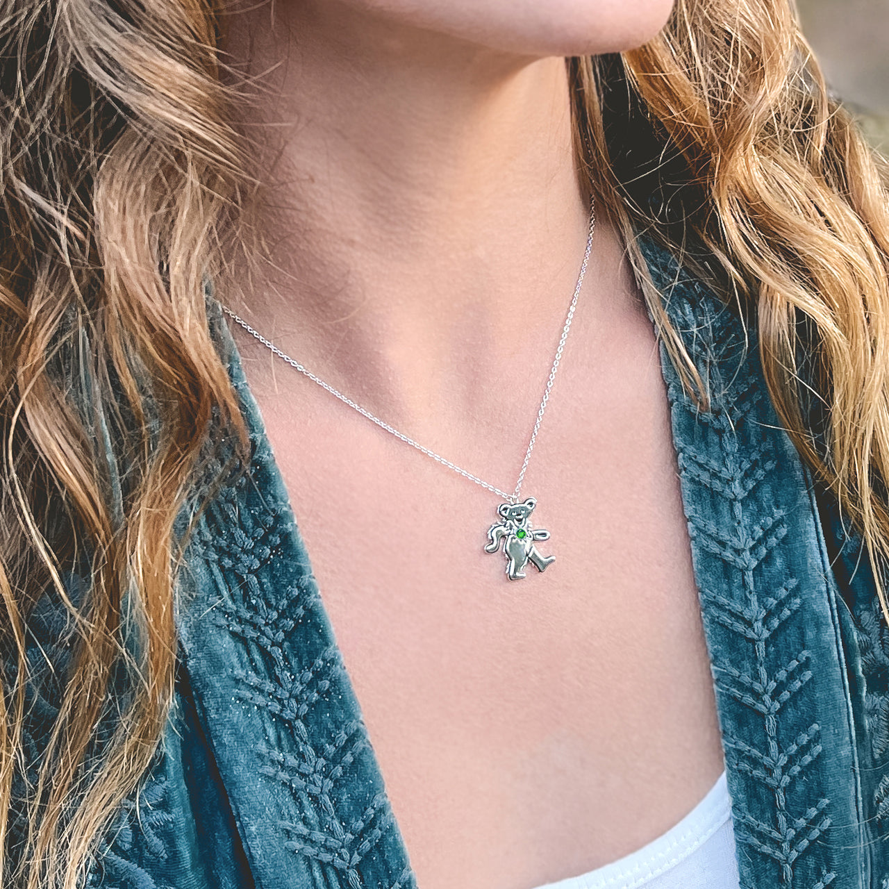 Dancing Bear Birthstone Necklace | Silver