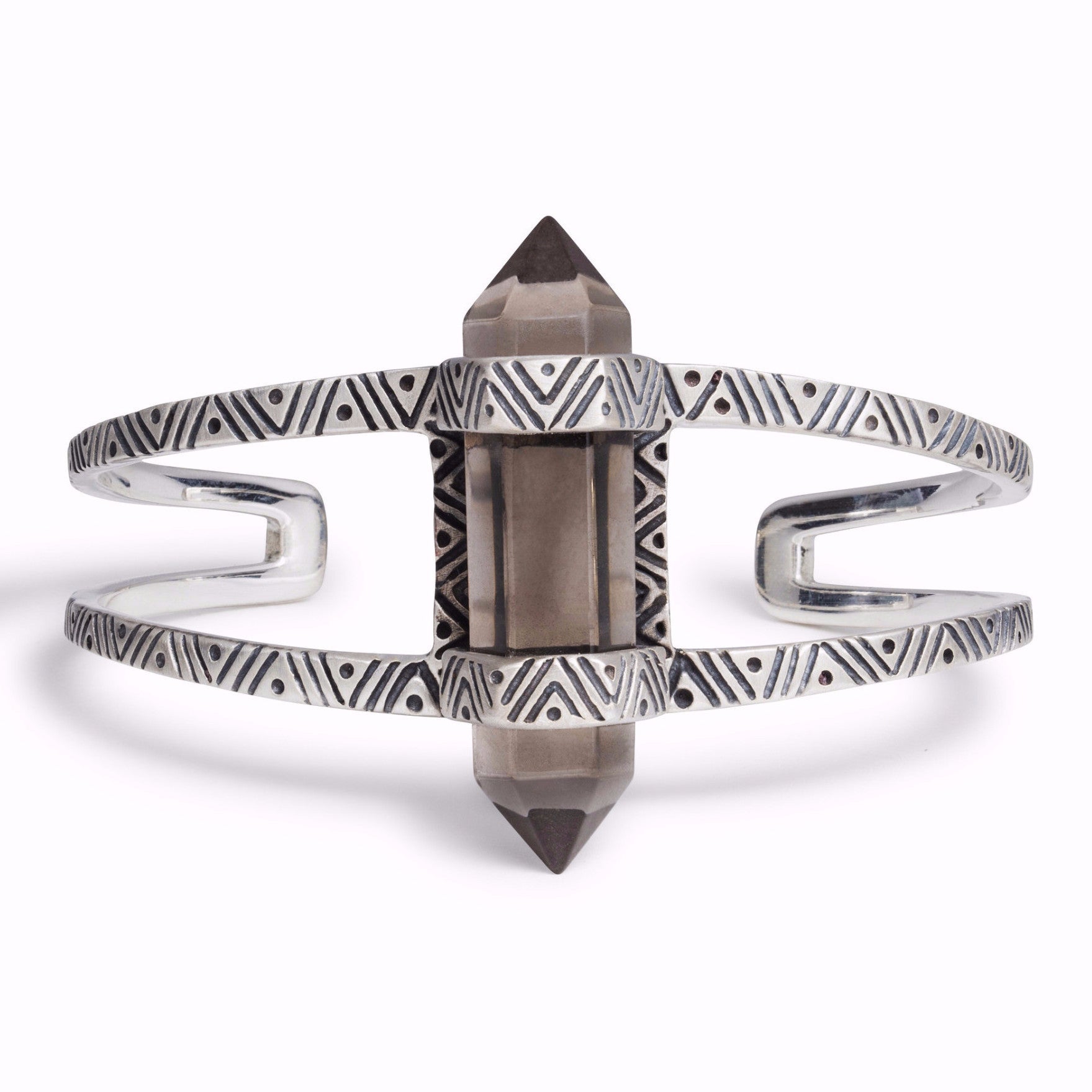 Chevron Crystal Cuff | Silver / Smokey Quartz | TRIBE Jewelry