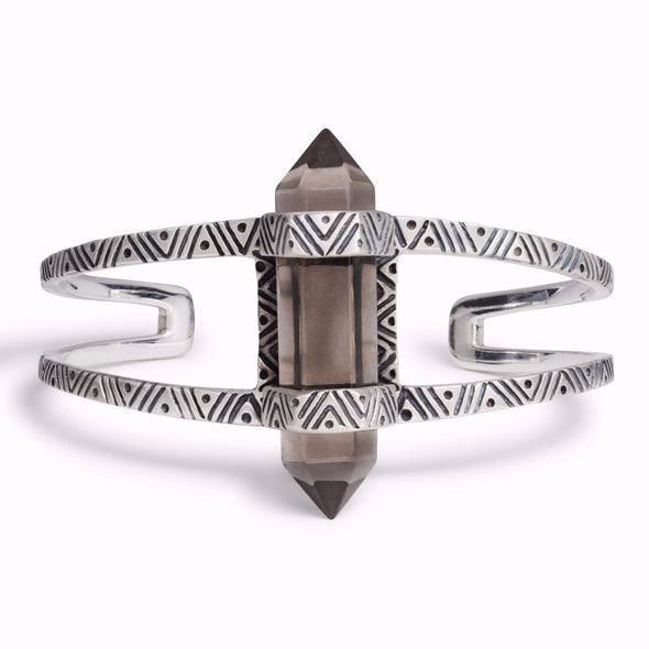 Chevron Crystal Cuff | Silver / Smokey Quartz | TRIBE Jewelry