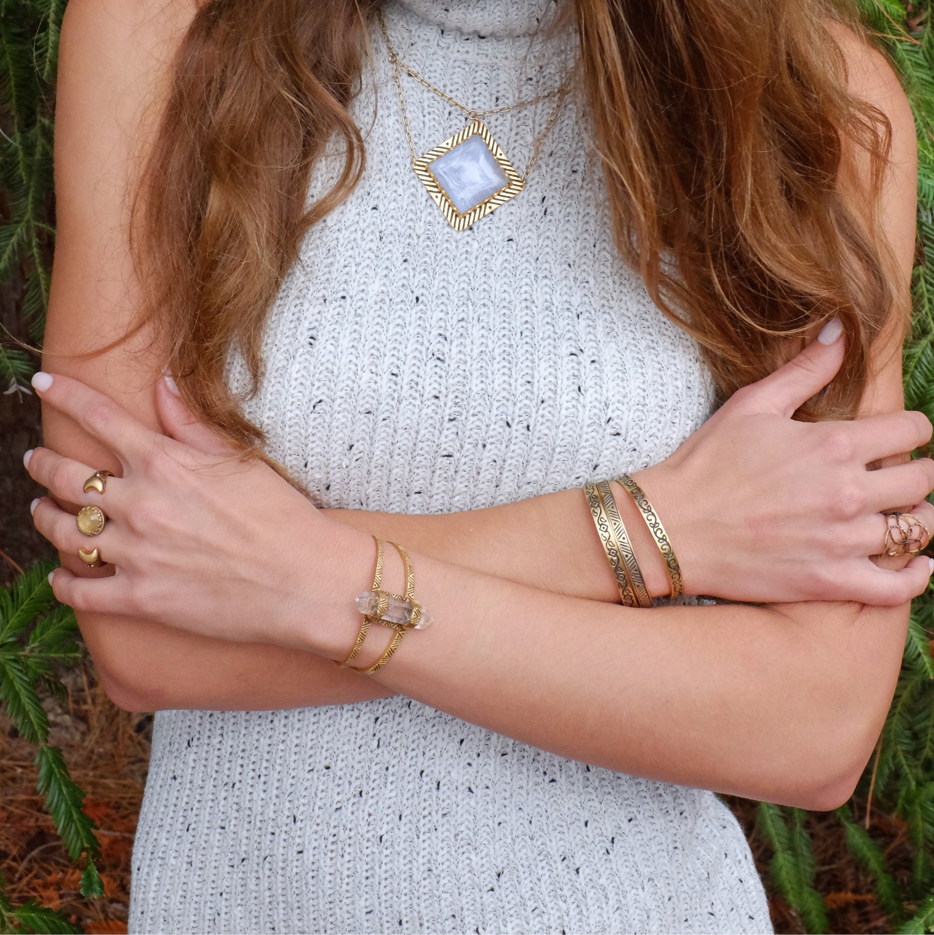 Chevron Crystal Cuff | Gold / Quartz | TRIBE Jewelry