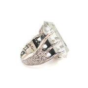 A Bohemian style statement ring featuring a Quartz Crystal set in oxidized Sterling Silver, by Tribe Jewelry Designer Sarah Lewis.
