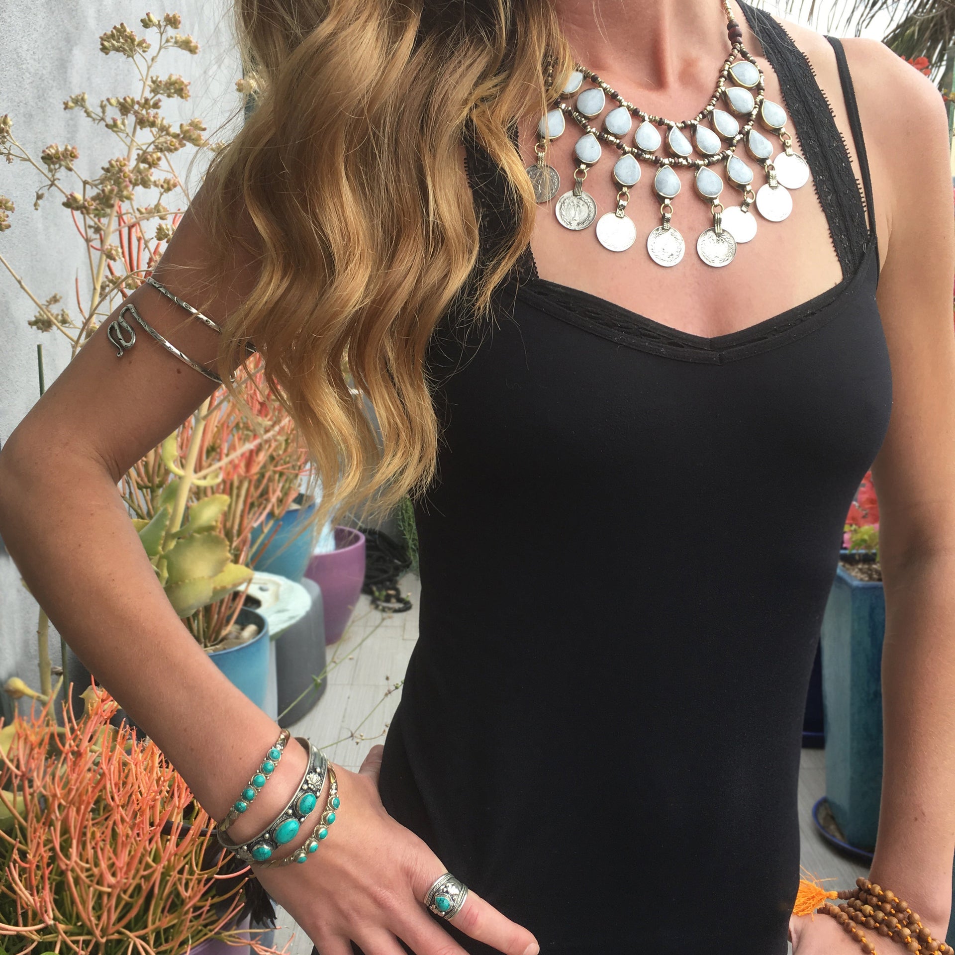 Kuchi Coined Bib Necklace | White Jade | TRIBE Jewelry | Gathered Collection