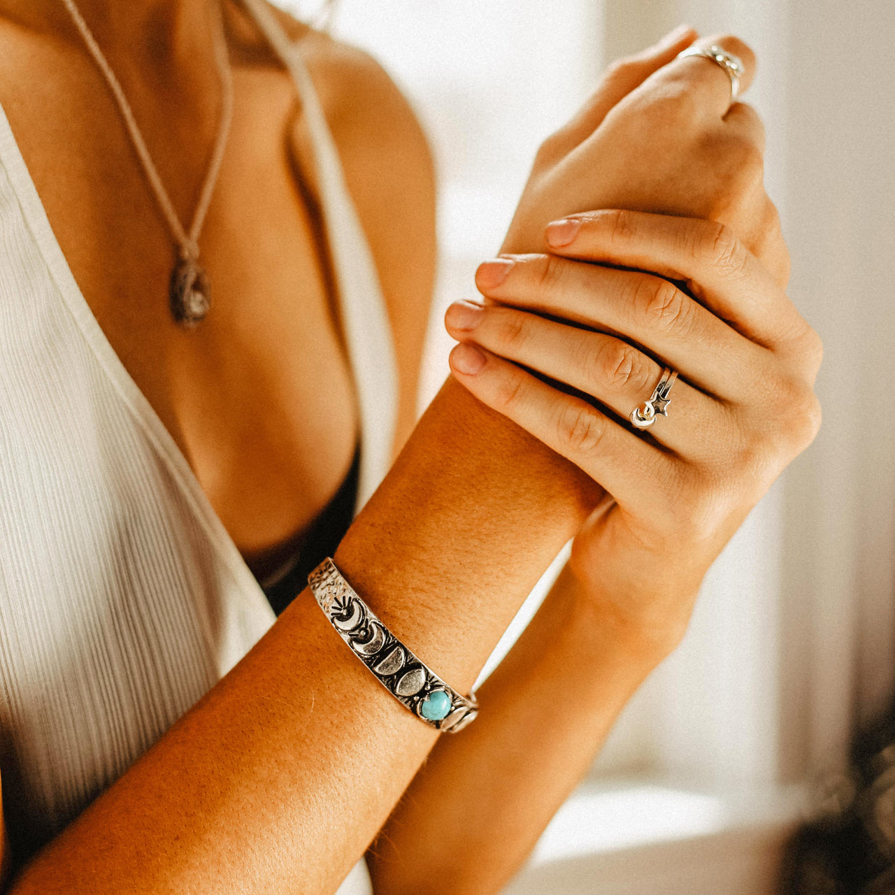 Moon Phases Cuff Bracelet | Turquoise