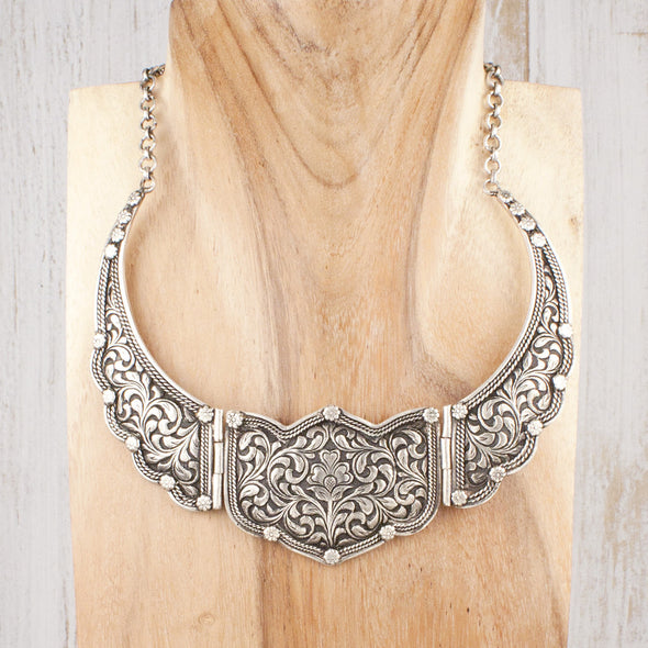 lotus silver collar necklace tibet adorn boutique