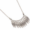 A Bohemian style Necklace features a fringe of feathers hanging on Sterling Silver chain, handmade by Tribe Jewelry Designer Sarah Lewis. 