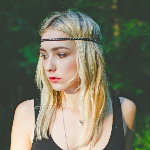 Studded Leather Hairpiece | Black | TRIBE Jewelry