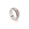 Sterling silver spinner ring with carved geometric pattern, by designer Sarah Lewis. 